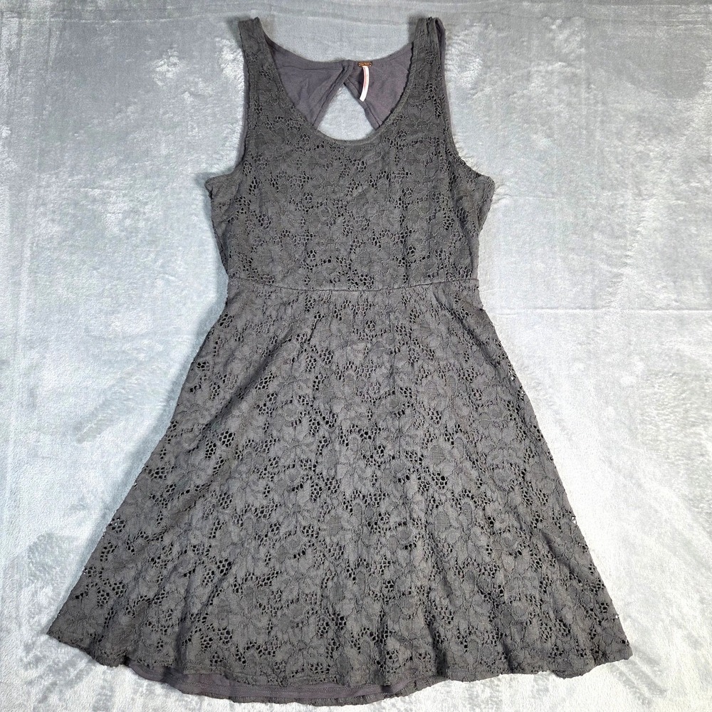 Free People Women's Dress Sz Medium Grey‎ Lace A Line Short